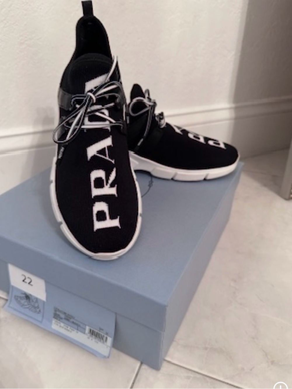 Prada Black & White Sock-Style Athletic Sneakers - Picture 3 of 3